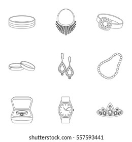 Jewelry and accessories set icons in outline style. Big collection of jewelry and accessories vector symbol stock illustration