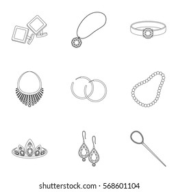 Jewelry and accessories set icons in outline style. Big collection of jewelry and accessories vector symbol stock illustration