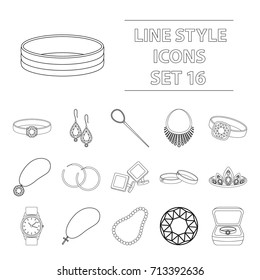 Jewelry and accessories set icons in outline style. Big collection of jewelry and accessories vector symbol stock illustration