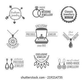 Jewelry black label set of unique classic vintage jewellery isolated vector illustration