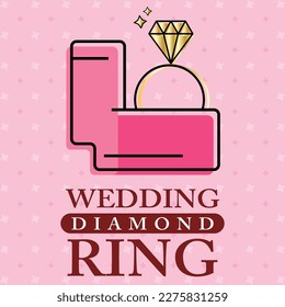 Jewelry box with a diamond ring flat icon, wedding diamond ring flat illustration