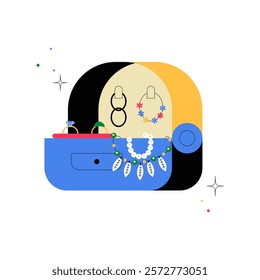 Jewelry Box With Earrings And Necklace In Flat Vector Illustration Symbolizing Fashion, Accessories, And Personal Style, Isolated On White Background.