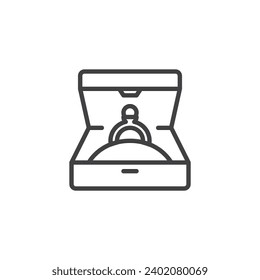 Jewelry Box line icon. linear style sign for mobile concept and web design. Diamond ring box outline vector icon. Symbol, logo illustration. Vector graphics