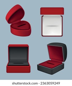 .Jewelry box. Luxury rings and bracelet present containers decent vector jewelry packages