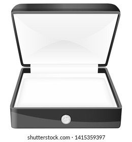 Jewelry box. Open black empty case for jewel or watch. Vector illustration isolated on white background