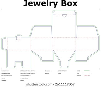 Jewelry Box Packaging Template For Die Cutting With Dimensions And Creasing Design Ready For Customization