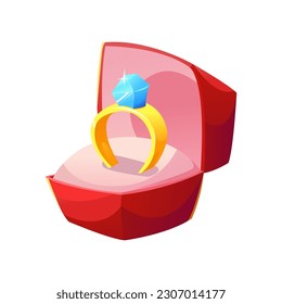 Jewelry Box with a Ring Isolated on White. Engagement Ring 3d Icon.  Vector Illustration in Cartoon Style.