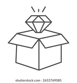 Icono de línea delgada de la caja de joyería, Vector, píxel perfecto, archivo del ilustrador 