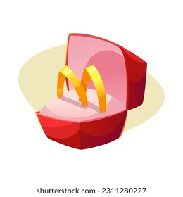Jewelry Box with Wedding Rings. Isolated Object on Transparent Background. Vector Illustration in Cartoon Style.