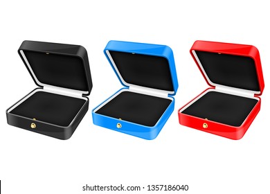 Jewelry boxes. Set of colored gift boxes. Vector 3d illustration isolated on white background