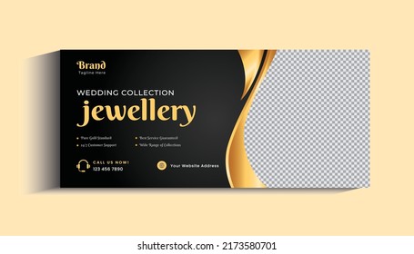 Jewelry Business Cover Banner design Template. Gold ornament Social media post