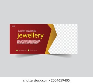 Jewelry Business Cover Banner design Template. Gold ornament Social media post