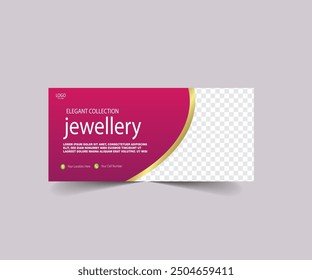 Jewelry Business Cover Banner design Template. Gold ornament Social media post