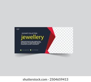 Jewelry Business Cover Banner design Template. Gold ornament Social media post