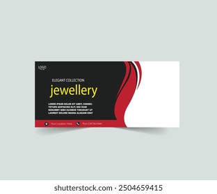 Jewelry Business Cover Banner design Template. Gold ornament Social media post