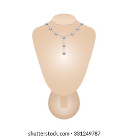 Jewelry bust with a necklace on a white background. Vector illustration.