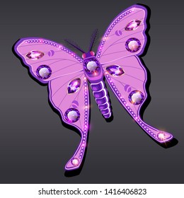 Jewelry  butterfly brooch pendant in precious stones. Beautiful decoration with reflection.