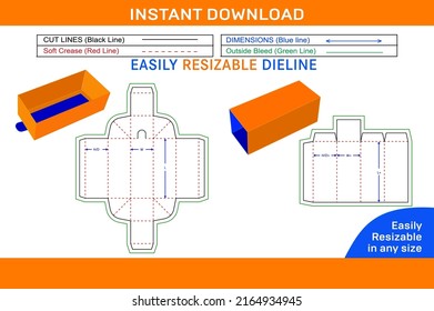 Jewelry cardboard gift box, Drawer style sleeve box dieline template and 3D Box