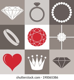 Jewelry collection. Icon set. Vector illustration