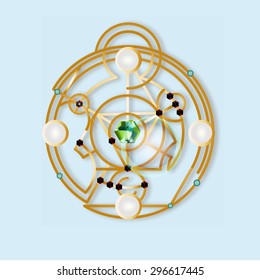 Jewelry collection - sacral geometry - clock. Stock vector.