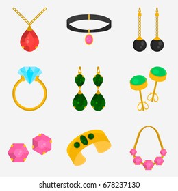 Jewelry color flat icons set for web and mobile design