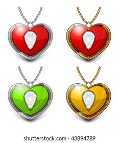 Jewelry color heart shaped necklace isolated on white background