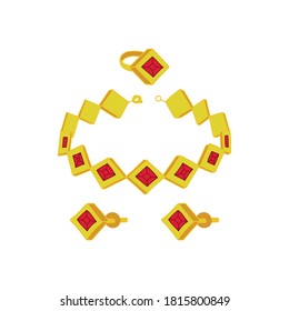 Jewelry colorful set, collection. Necklace, ring, earrings. Vector illustration. EPS 10