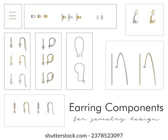 Jewelry design earring component vectors for jewelry design CADs