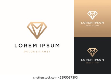 logotipo de diseño de joyería, o letra M de monograma o iniciales con diamante