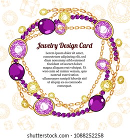 Jewelry design template for print and web advertising, hand drawn elements, vector illustration