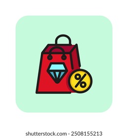 Jewelry discount line icon. Shopping bag, diamond, promo. Sale concept. Can be used for topics like store, Valentines day, purchase