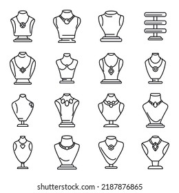 Jewelry dummy icons set outline vector. Bust chain. Diamond fashion