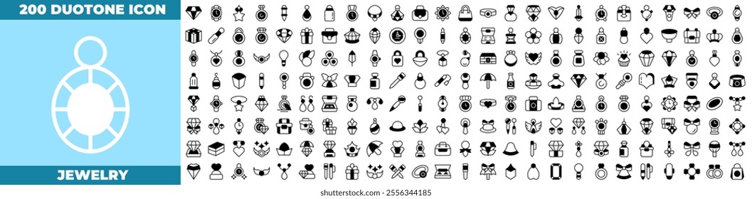 Jewelry Duotone Editable Icons set. Vector illustration in modern thin duotone style of jewelry icons: luxury, diamond, wealth and money, etc