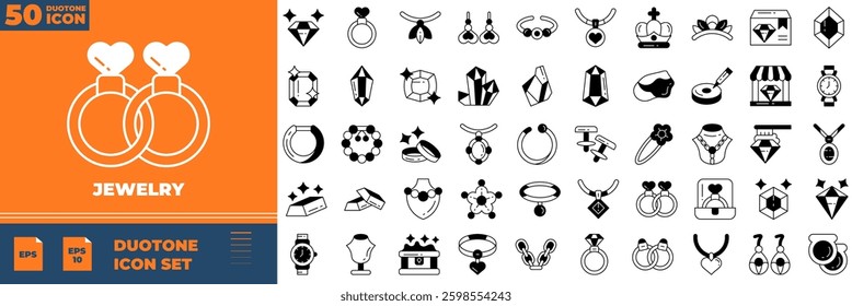 Jewelry Duotone Editable Icons set. Vector illustration in modern thin duotone style of jewelry icons: jewelry, necklace, bracelet, etc