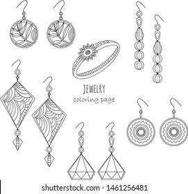 Jewelry Earings Rings Fashion Black and White Outline Coloring page