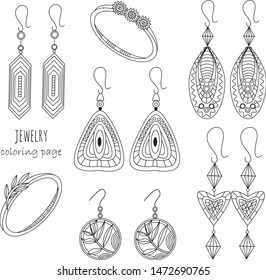 Jewelry Earings Rings Fashion Black and White Outline Coloring page