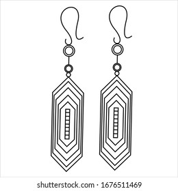 Jewelry Earrings Fashion Black and White Outline Coloring page.  Simple line art. Doodle earrings. Women accessories. 