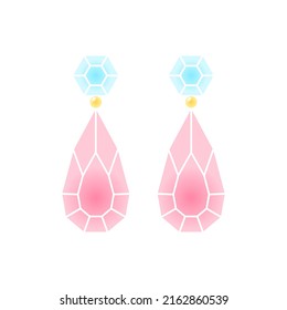 Jewelry earrings icon. Cartoon illustration of earrings with pink gemstones isolated on a white background. Vector 10 EPS.