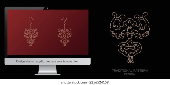 Patrón místico de dragón de línea. Patrón decorativo mínimo abstracto del contorno. Elementos para la inspiración del diseño de tatuajes. Una fusión de culturas orientales y occidentales.