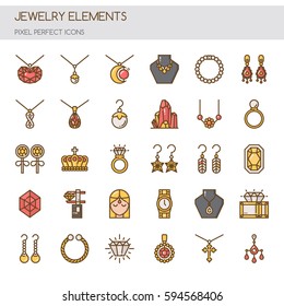 Jewelry Elements , Thin Line and Pixel Perfect Icons