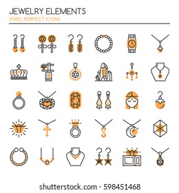 Jewelry Elements , Thin Line and Pixel Perfect Icons