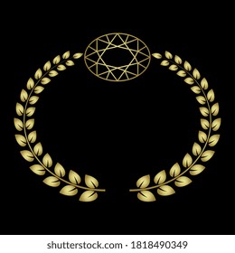 Jewelry emblem. Laurel wreath and faceted diamond as golden ring.