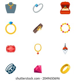 Jewelry flat vector color collection set