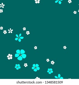 Jewelry and floral vector seamless pattern. Abstract white and blue flowers and gold with diamonds on dark turquoise background.  