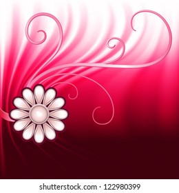 Jewelry flower and flourishes on red drapery background, vector illustration