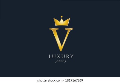 jewelry gold V alphabet letter logo icon. Creative design with king crown for luxury company and business 