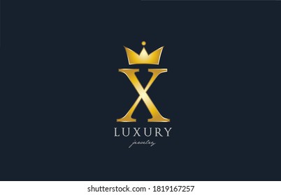 jewelry gold X alphabet letter logo icon. Creative design with king crown for luxury company and business 