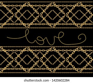 Jewelry golden chains in different shapes realistic set isolated vector illustration