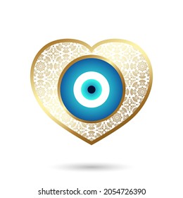 jewelry golden heart talisman from the evil eye and spoilage on white background Vector illustration