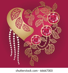 Jewelry heart with rubies and pearls